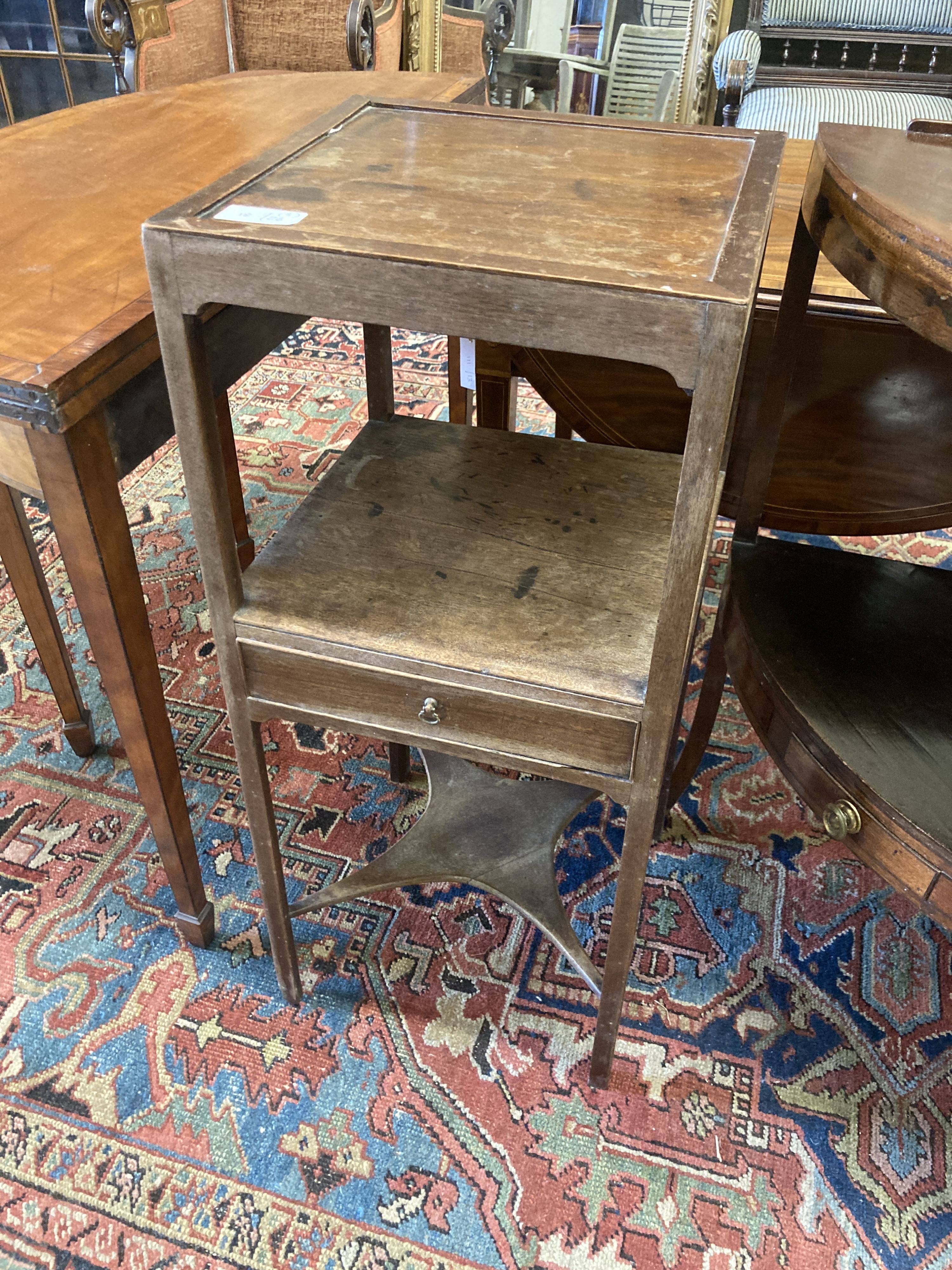 Three George III mahogany two tier washstands, largest width 43cm, depth 43cm, height 79cm